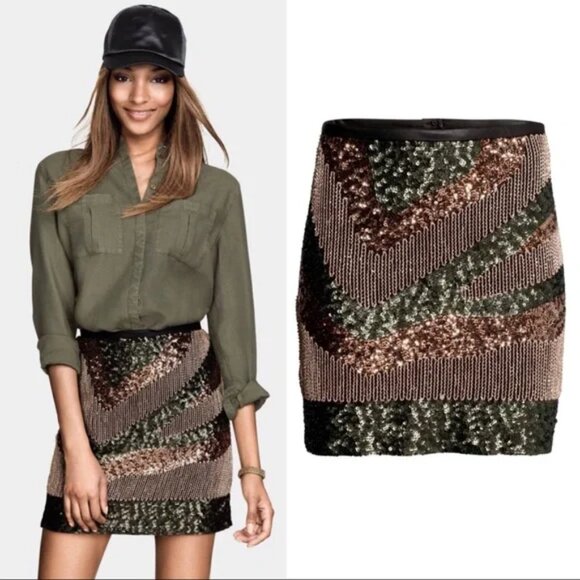 H&M Embellished Sequin Beaded Mini Skirt Size 4 NWT - Picture 1 of 11